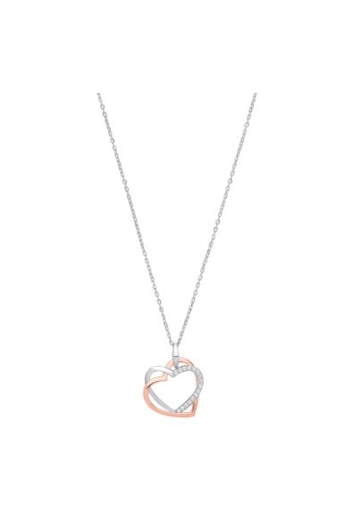 Silver Rose Gold Plated Double Heart Pendant & Chain (Scn0386)