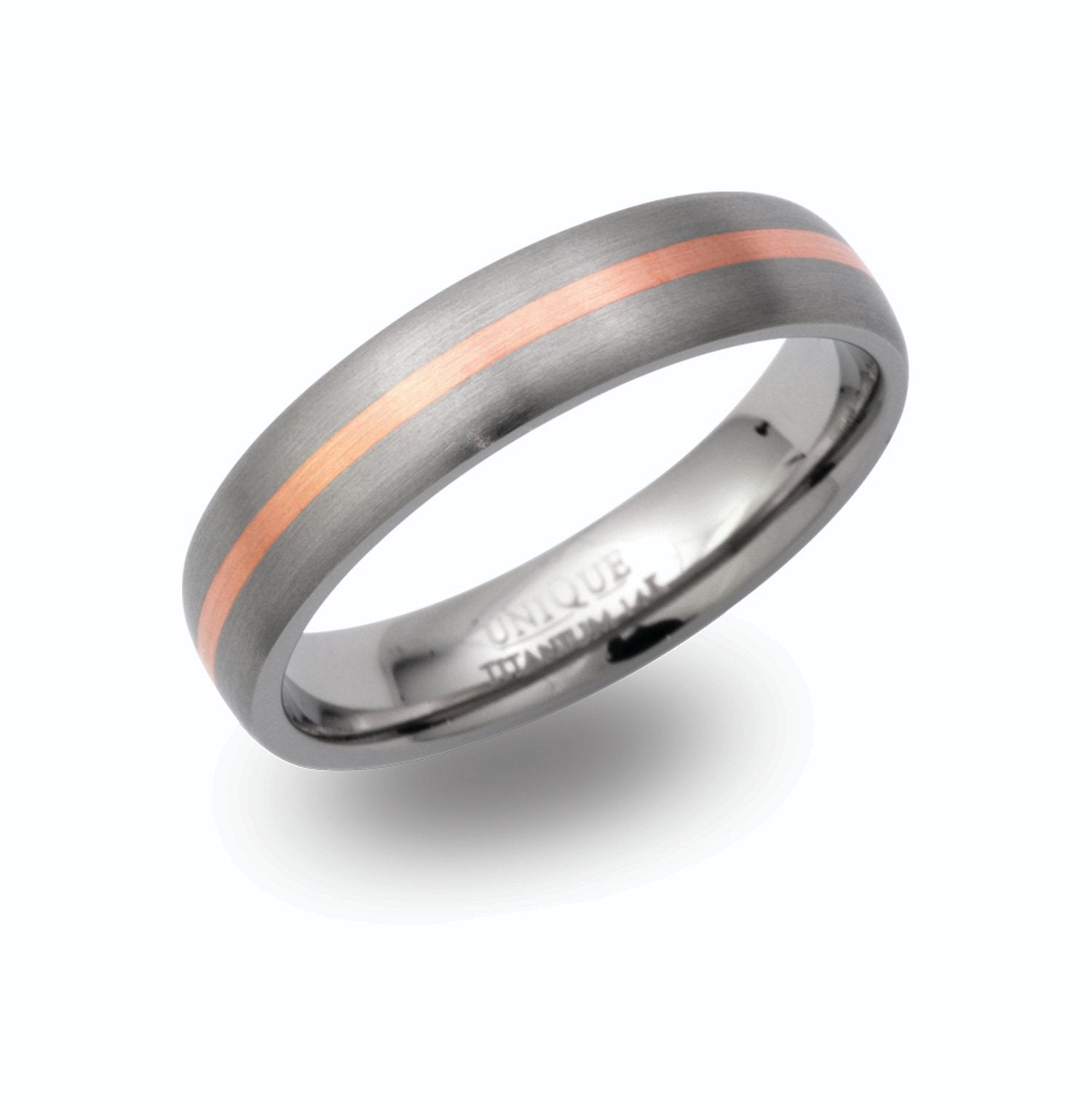 Titanium 5mm 14ct Rose Gold Inlay Gents Wedding Ring (Tr94)