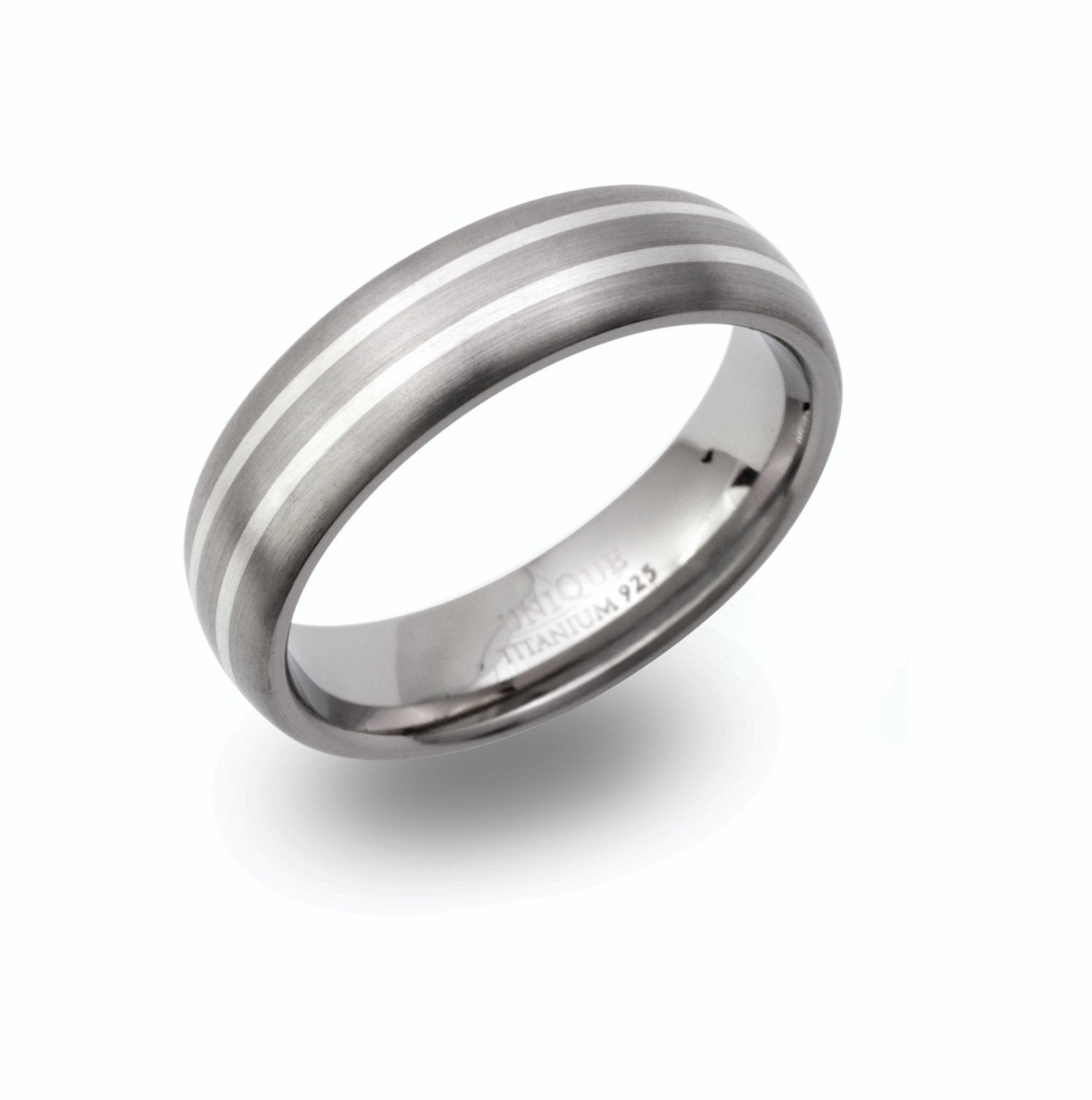 Titanium 6mm Silver Inlay Gents Wedding Ring (Tr102)