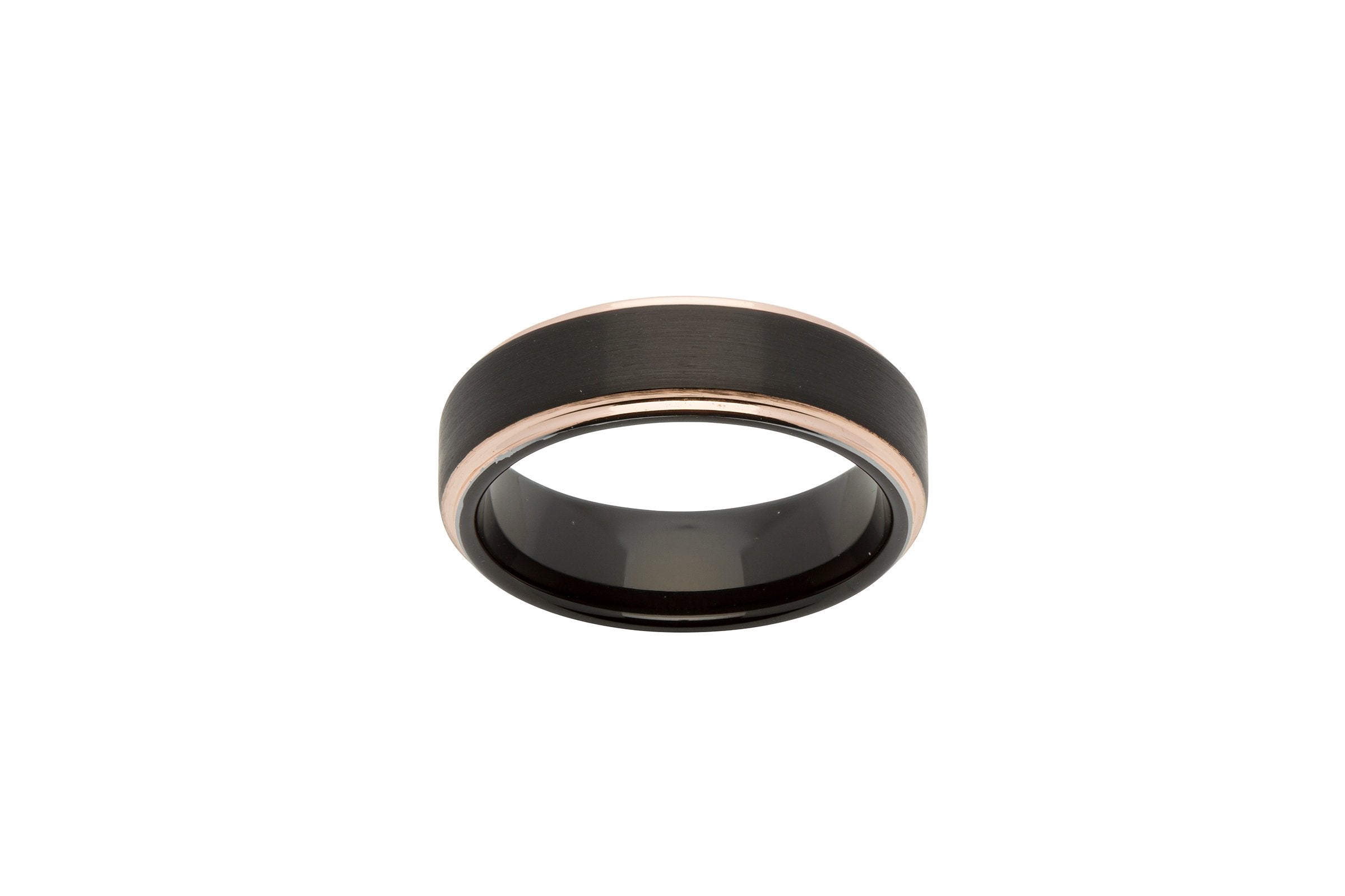 Tungsten Black & Rose Gold iP Plated Gents Wedding Ring (Tur55)