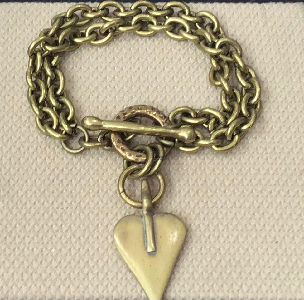 Danon Gold Plated Double Signature Heart T-bar Bracelet