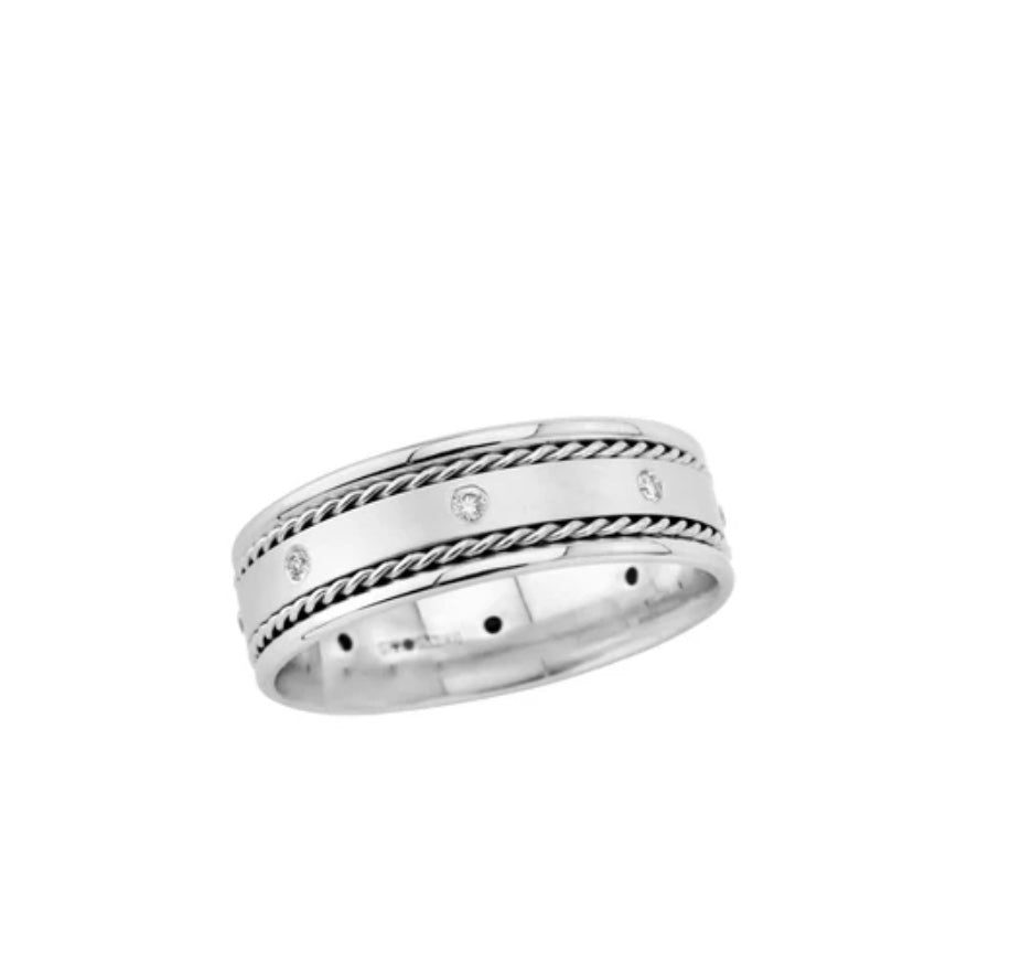9ct White Gold Diamond Set 7.5mm Wedding Ring (Am2608)