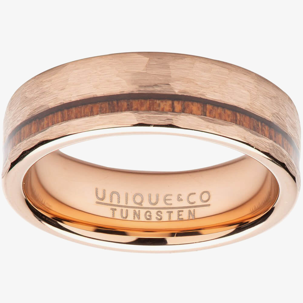 Tungsten 7mm Rose Gold IP Plating & Wood inlay  (Tur 126)