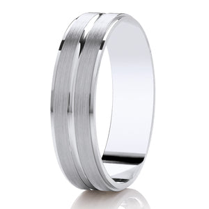 9ct White Gold Brushed Finish 6mm Wedding Ring (Dc308b)