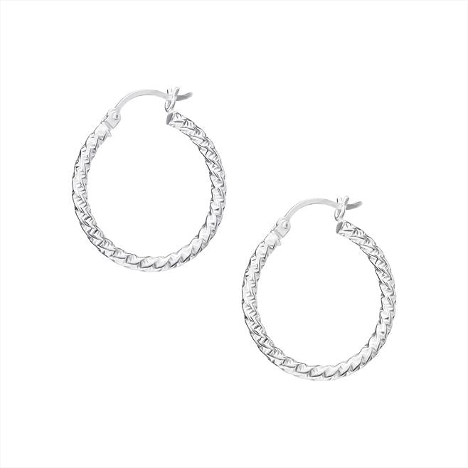 Silver Twist Hoop Creole Earrings (Se321d)
