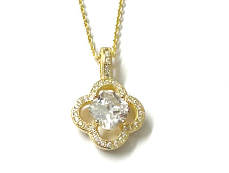 Silver Gold Plated Cubic Zirconia Pendant & Chain (Pczyg0161)