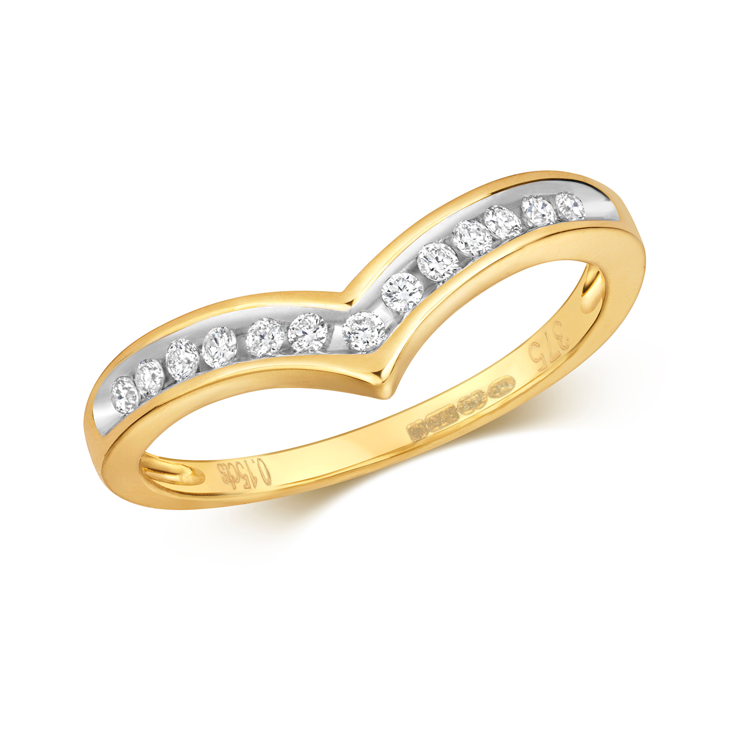 9ct Channel Set Diamond Shaped Wishbone Ring (Rd338w)