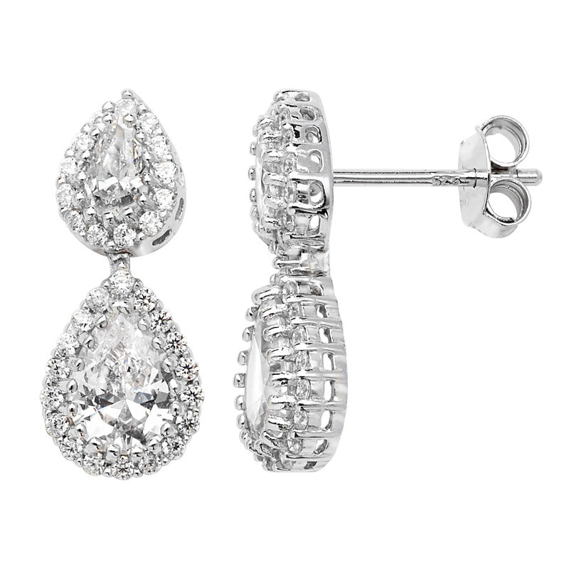 Silver Cubic Zirconia Pear Drop Stud Earrings (Se006a)