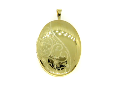 Silver Gold Plated Engraved Oval Locket & Chain (0139)
