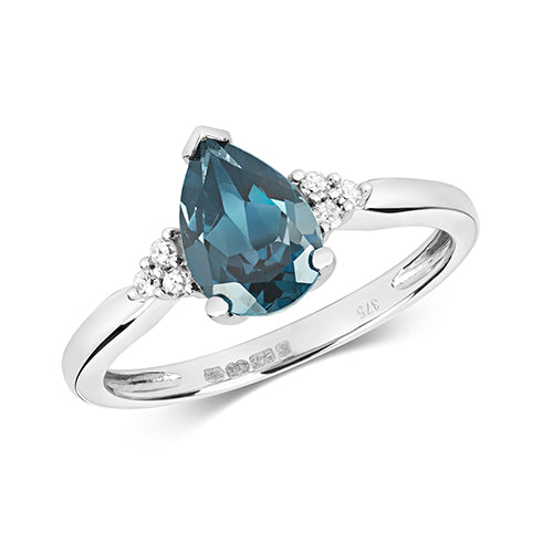 London Blue Topaz  & Diamond Pear Shape Ring (Rd451wlb)
