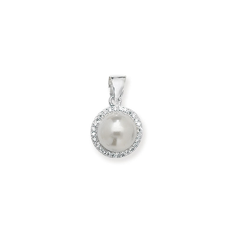 Silver  Pearl & Cubic Zirconia Pendant (Sp714b)