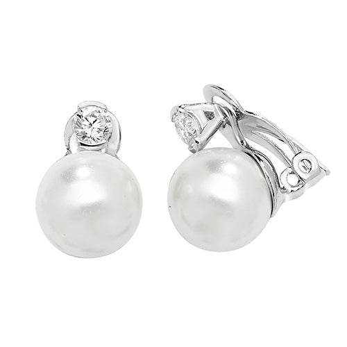 Silver Cubic Zirconia & Pearl Clip on Earrings (G51141)