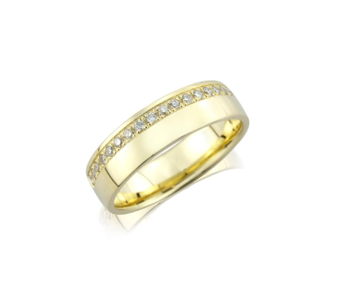 9ct Yellow Gold Diamond Set 6mm Polished Wedding Ring (Am0673)
