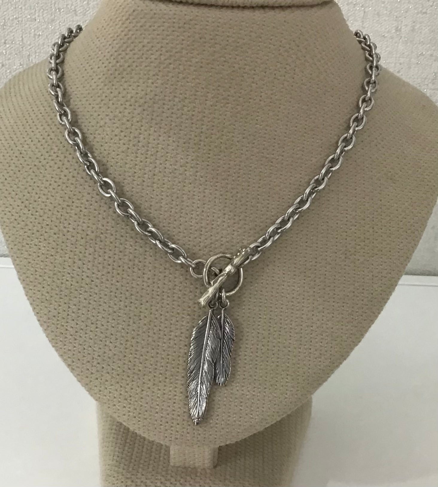 Danon Double Feather T-bar Necklace