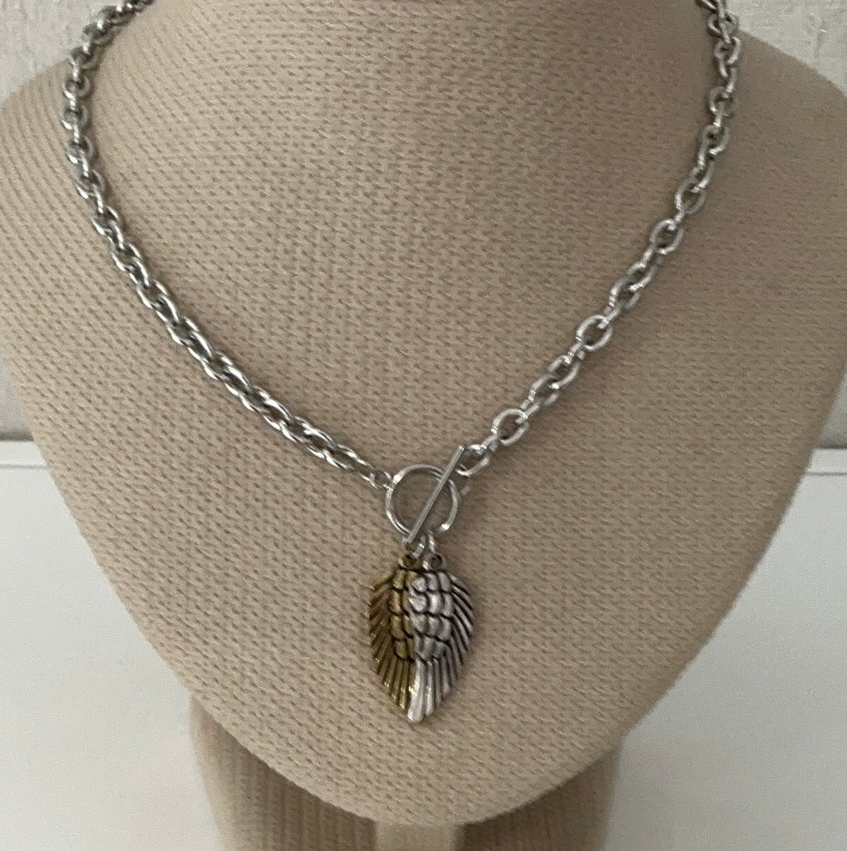 Danon Two Colour Angel Wings Long T-bar Necklace