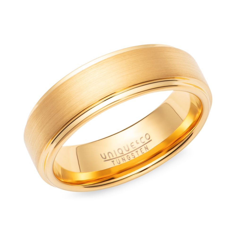 Tungsten 6mm Gold IP Plating Brushed Finish Gents Wedding Ring (Tur 196)