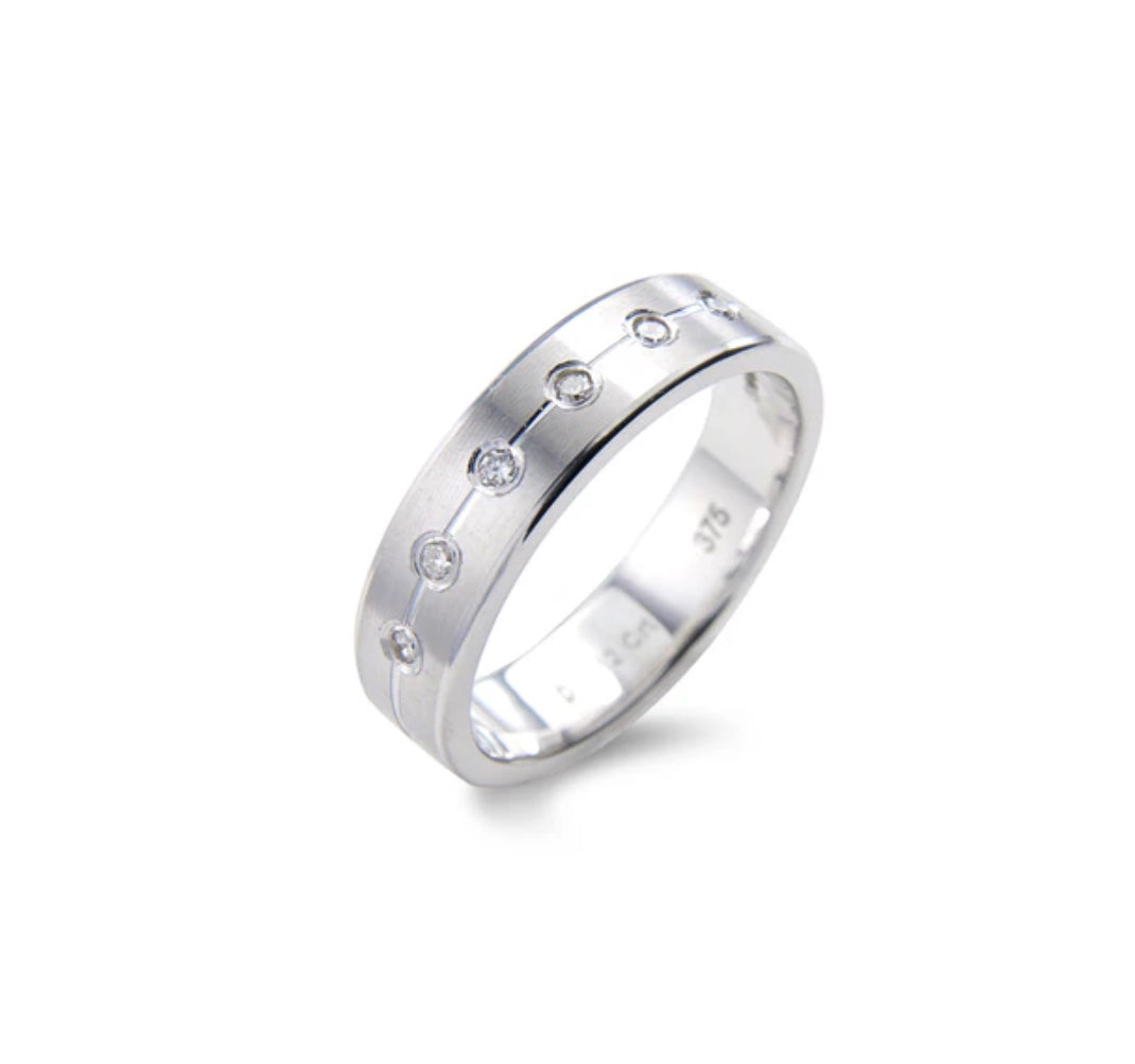 9ct White Gold Satin Finish 5mm Diamond Wedding Ring (Am1571)