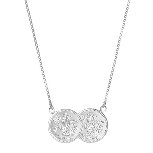 Silver Double Coin Necklace (G3301h)