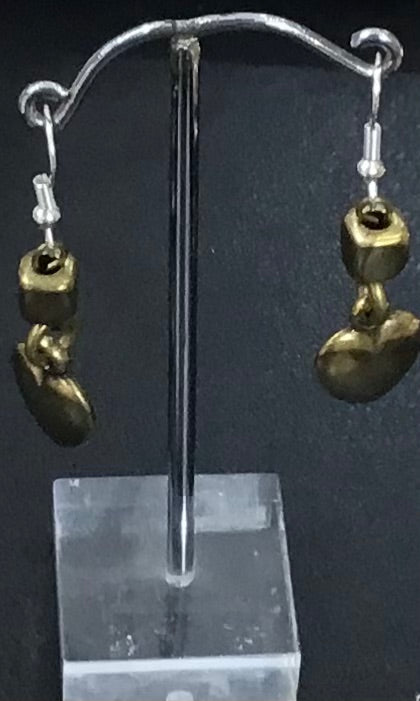 Danon Pewter Gold Plated Heart Cube Drop Earrings