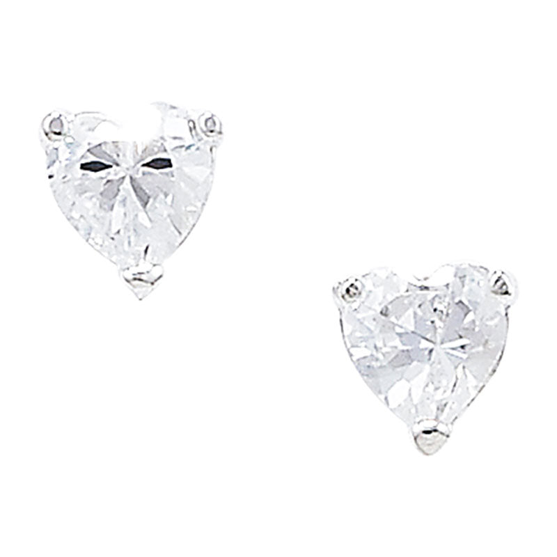 Silver Cubic Zirconia Heart Stud Earrings (Se607a)