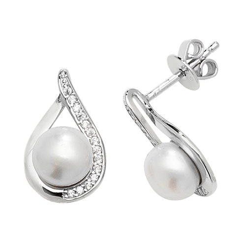 Silver Cubic Zirconia & Pearl Studs (G5117745