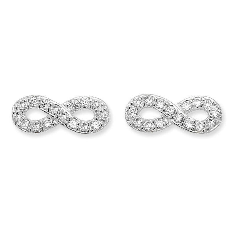 Silver Cubic Zirconia Infinity Stud Earrings (Se377b)