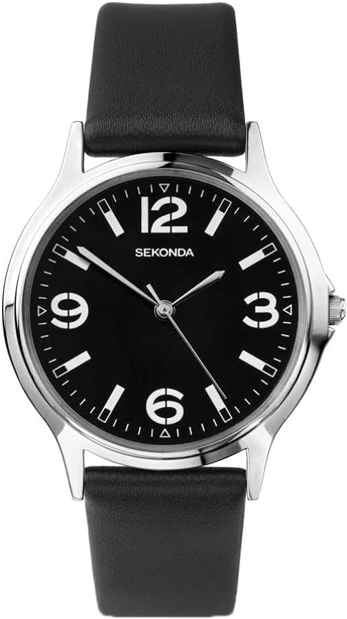 (3285) Sekonda Black Leather Gents Sale Watch