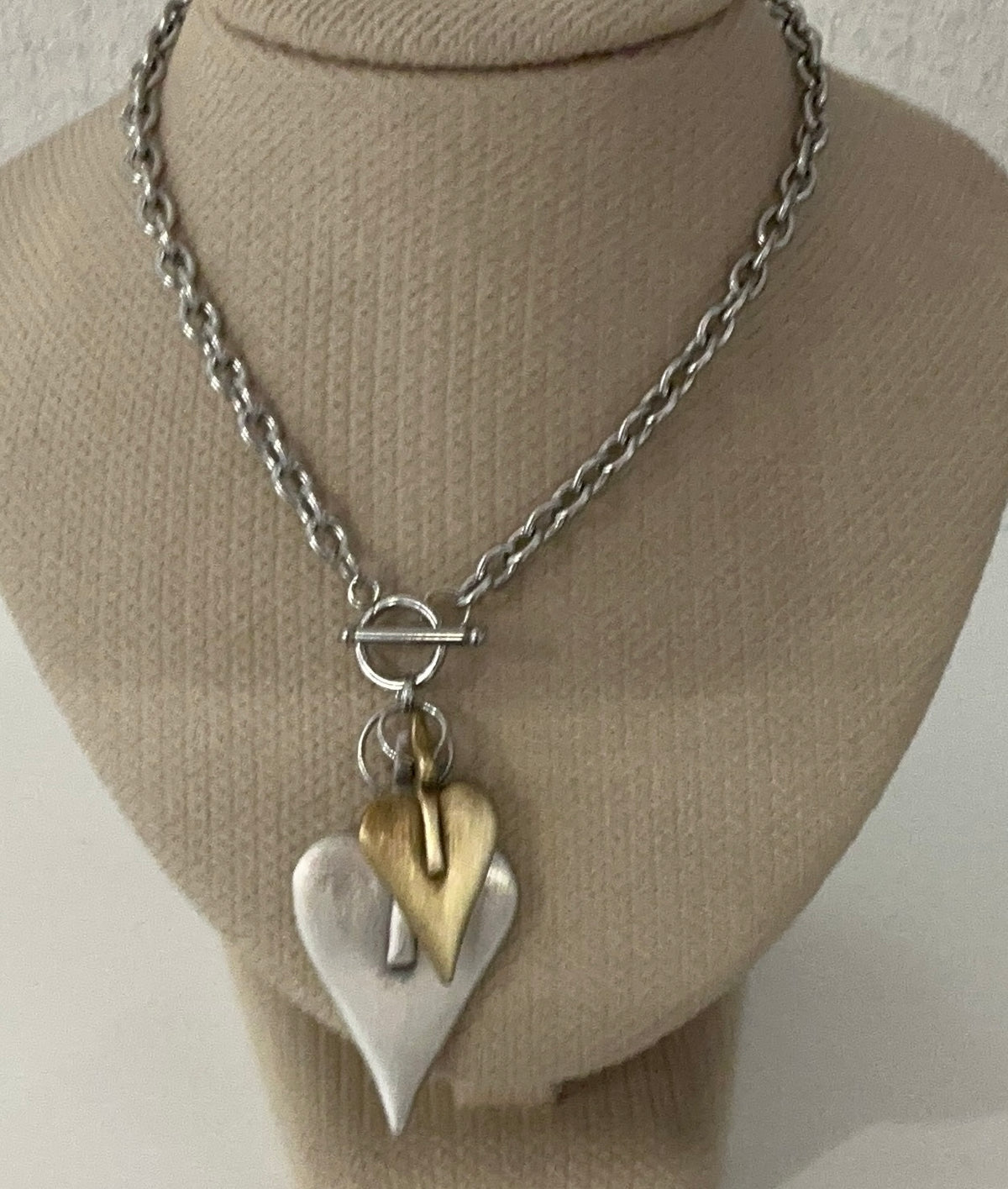 Danon Two Colour Large Heart Long T-bar Necklce