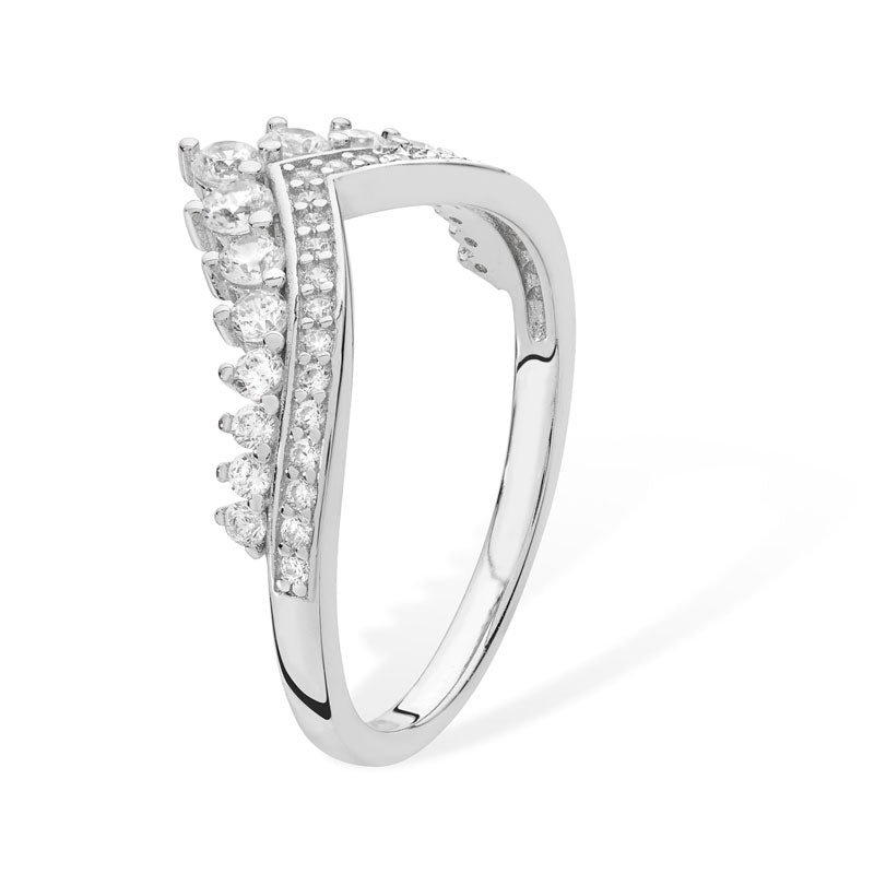 Silver Cubic Zirconia Wishbone Ring (Sr111c)