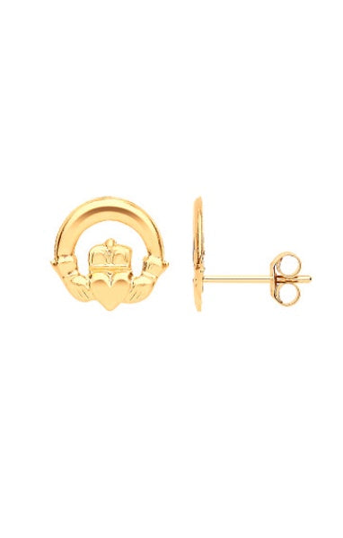 9ct Yellow Gold Claddagh Stud Earrings (St0295)