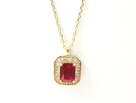 Silver Gold Plated Cubic Zirconia Pendant & Chain (0291Ru)