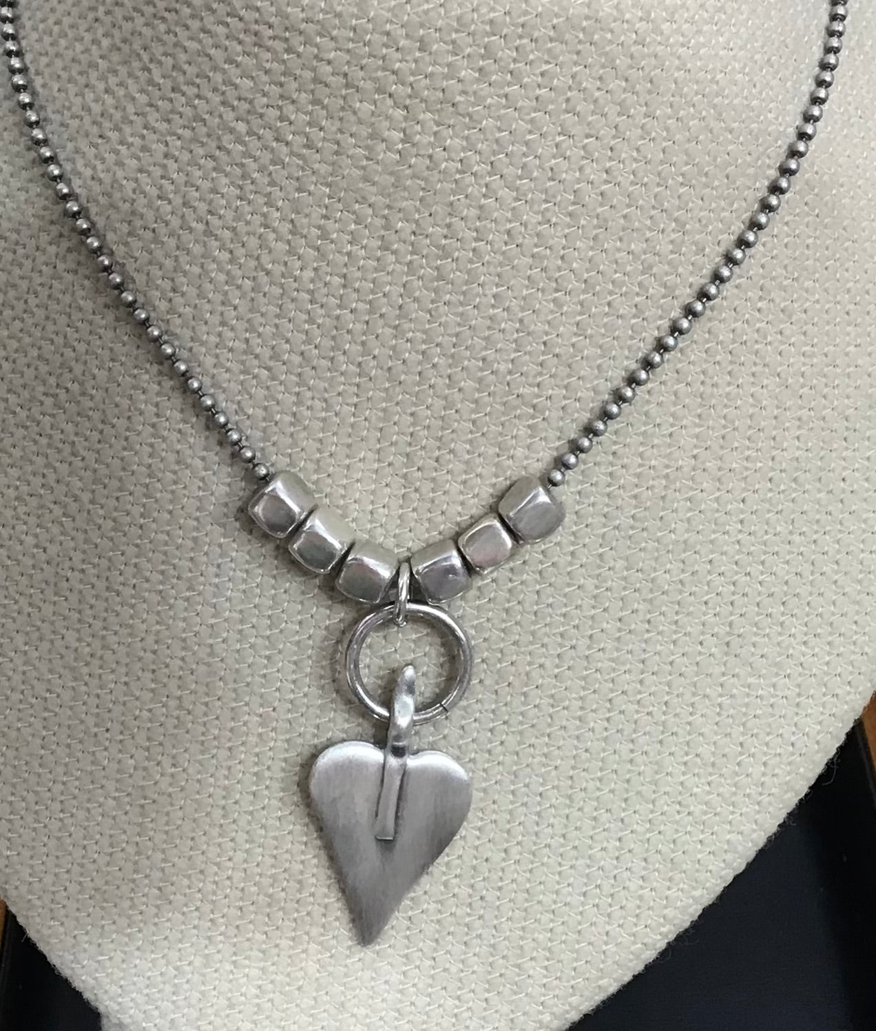 Danon Pewter Cube Heart Long Necklace