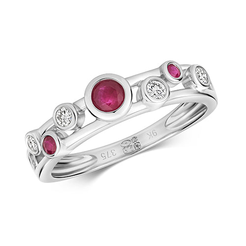 9ct White Gold Ruby & Diamond Ring (Rd932wr)
