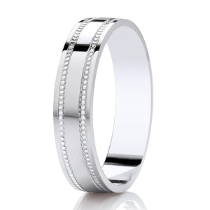 9ct White Gold Millgrain Edge 5mm Wedding Ring (DC112)