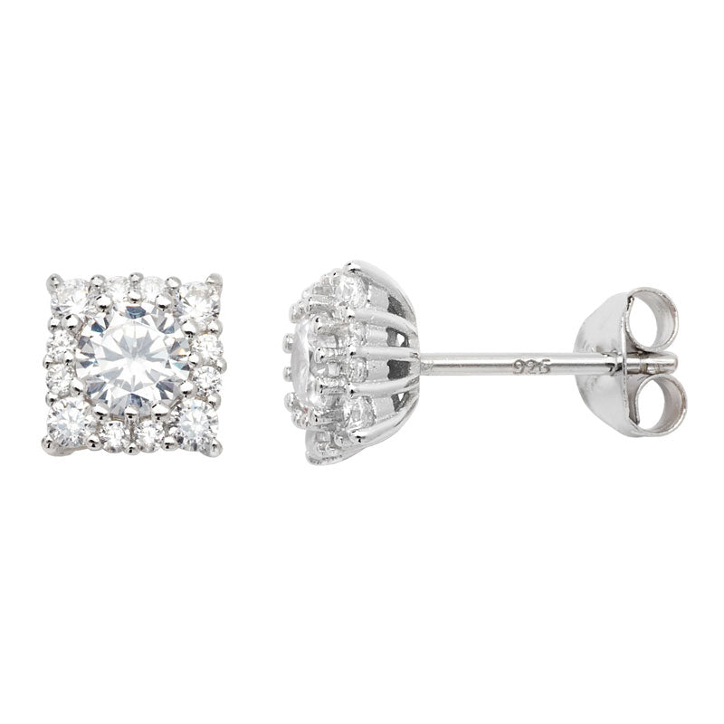 Silver Cubic Zirconia Square Stud Earrings (Se365c)