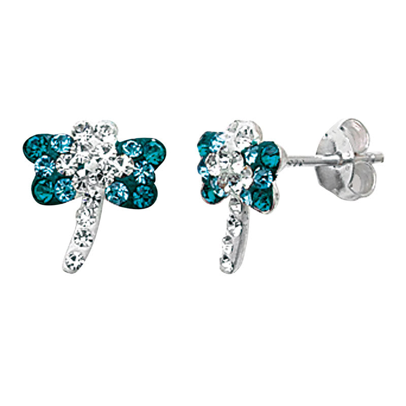 Silver Crystal Dragonfly Studs (Se494b)