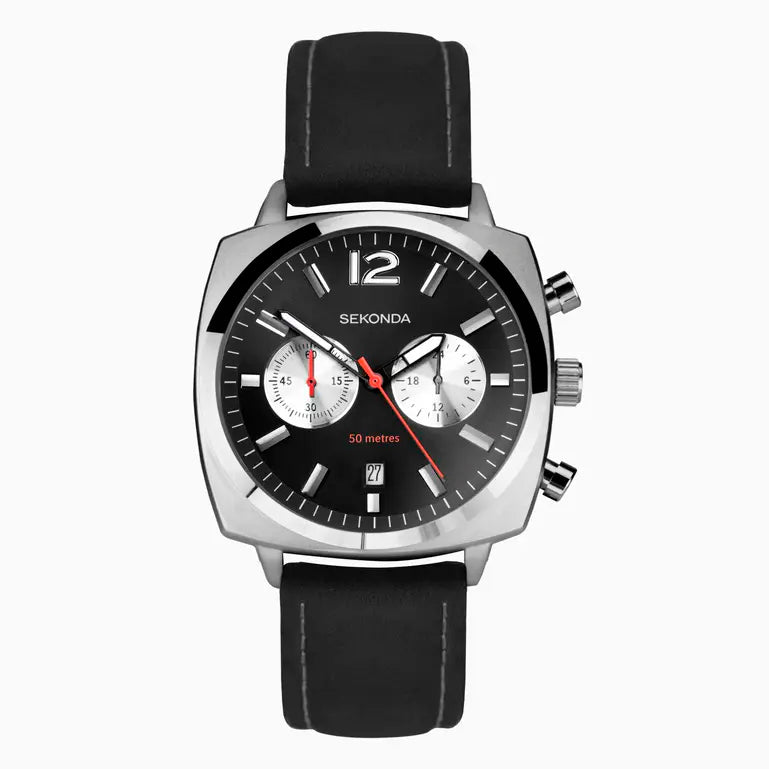 (30028) Sekonda Black Leather Gents Watch
