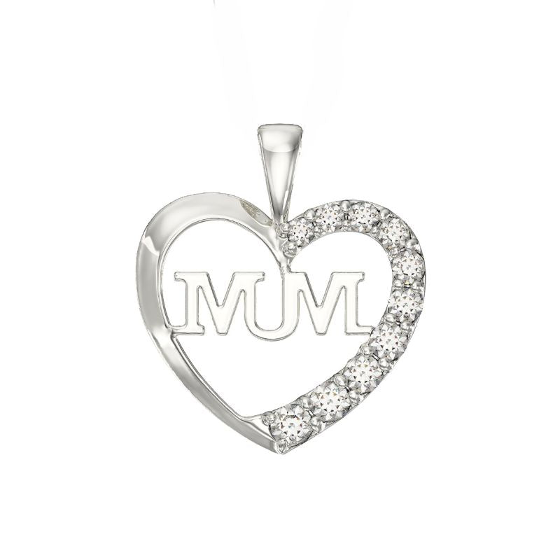 Silver Heart Mum Pendant (Sp630b)