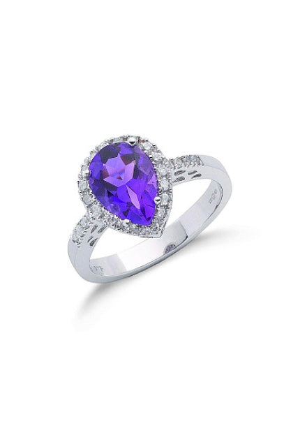 9ct White Gold Amethyst & Diamond Ring (Dr0549)