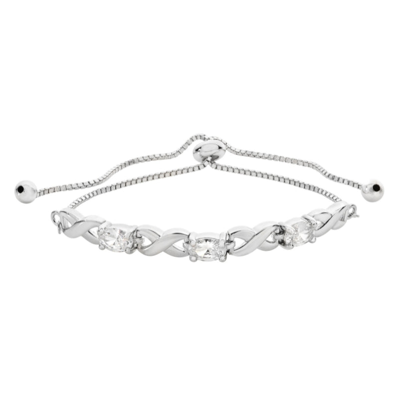 Silver Adjustable Cubic Zirconia Ladies Bracelet (Sbr048b)