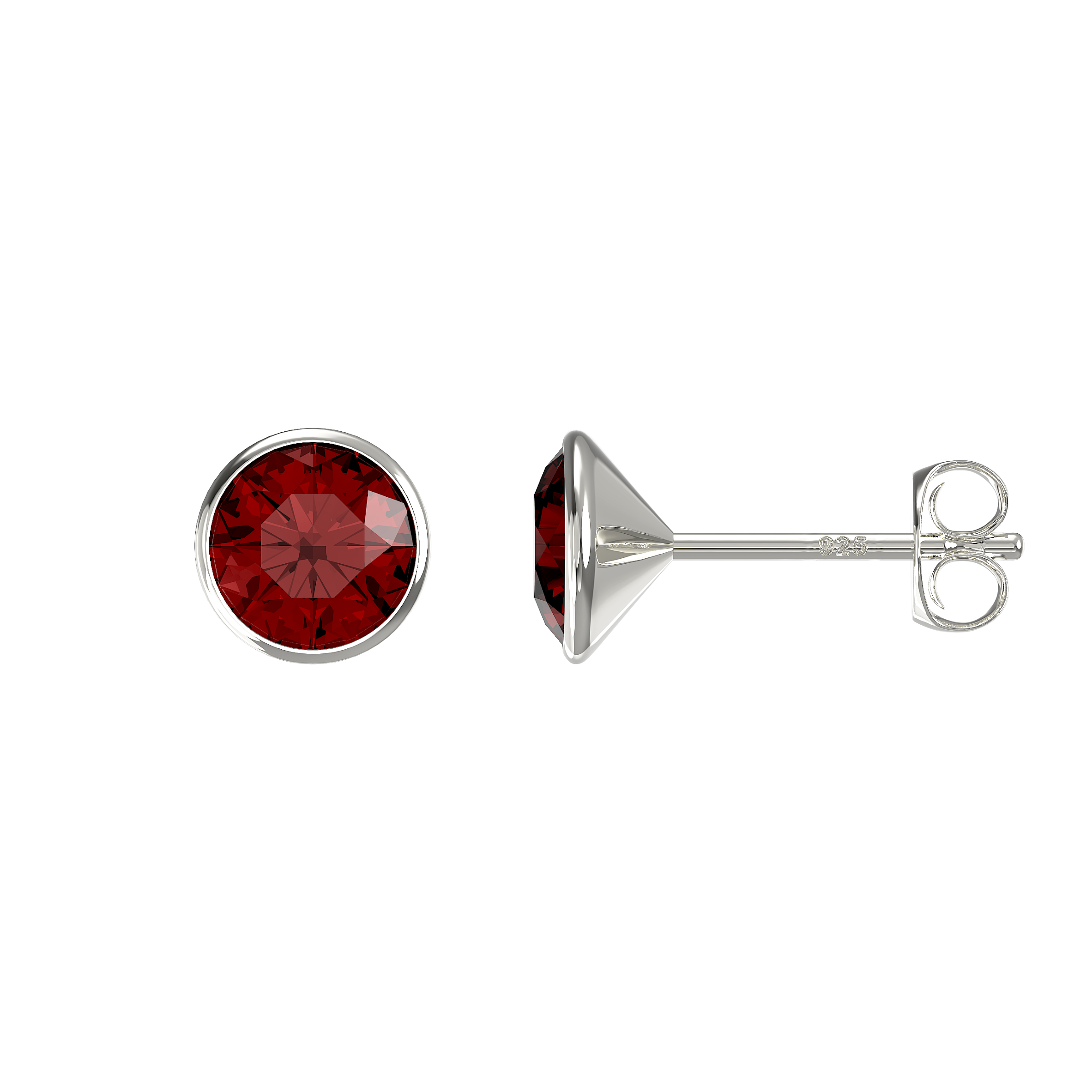 Silver Cubic Zirconia Garnet Stud Earrings (Se796a)