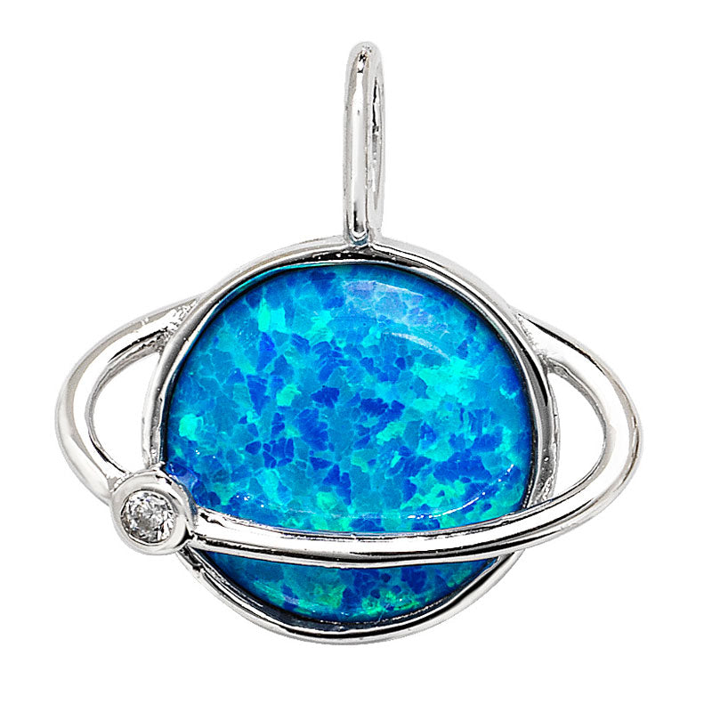 Silver Blue Opal Saturn Pendant (Sp208b)