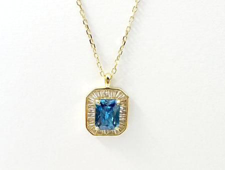 Silver Gold Plated Cubic Zirconia Pendant & Chain (0291Aq)