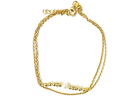 Silver Gold Plated Pearl Double Strand Bracelet (133)