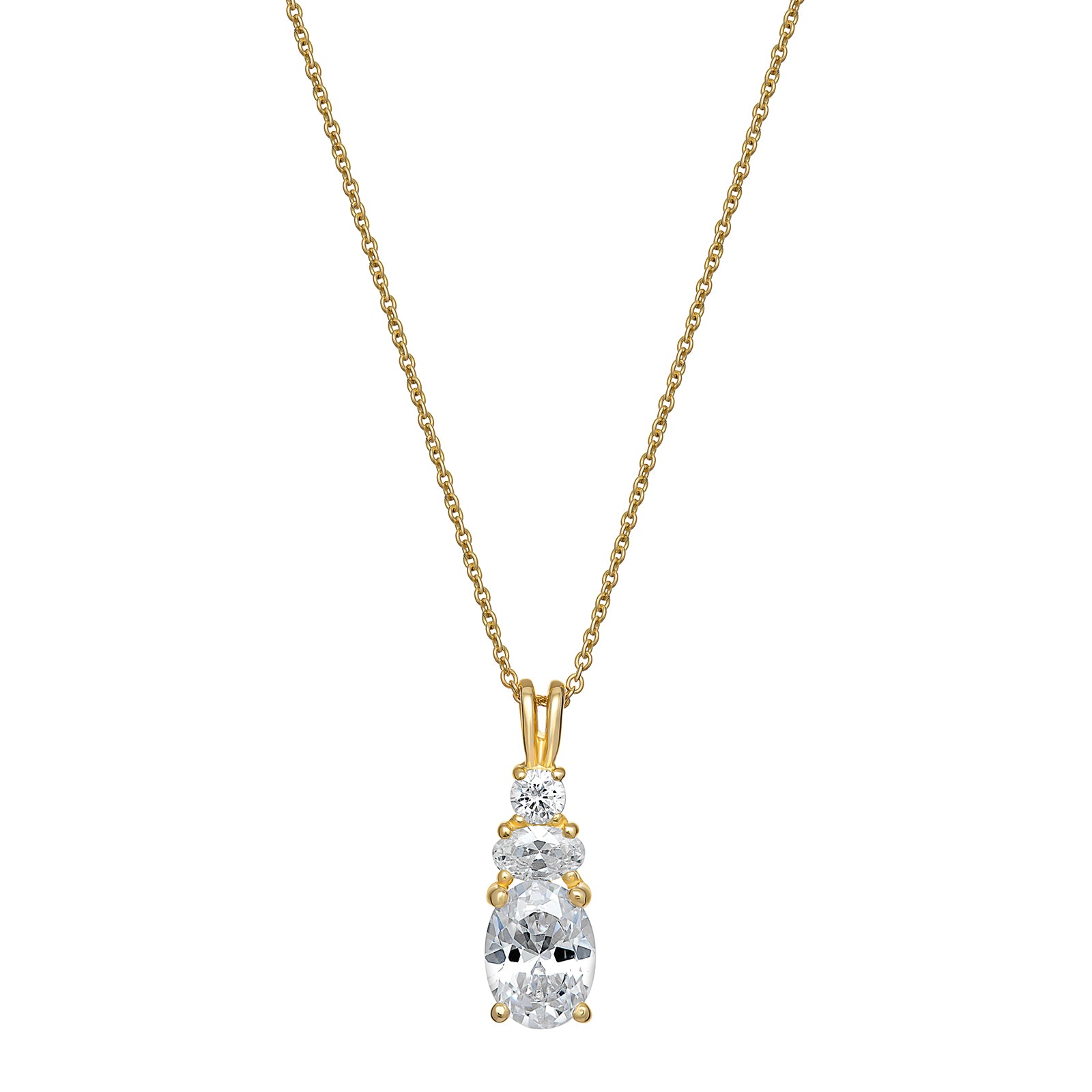 Silver Gold Plated Cubic Zirconia Pendant & Chain (Sn103c)