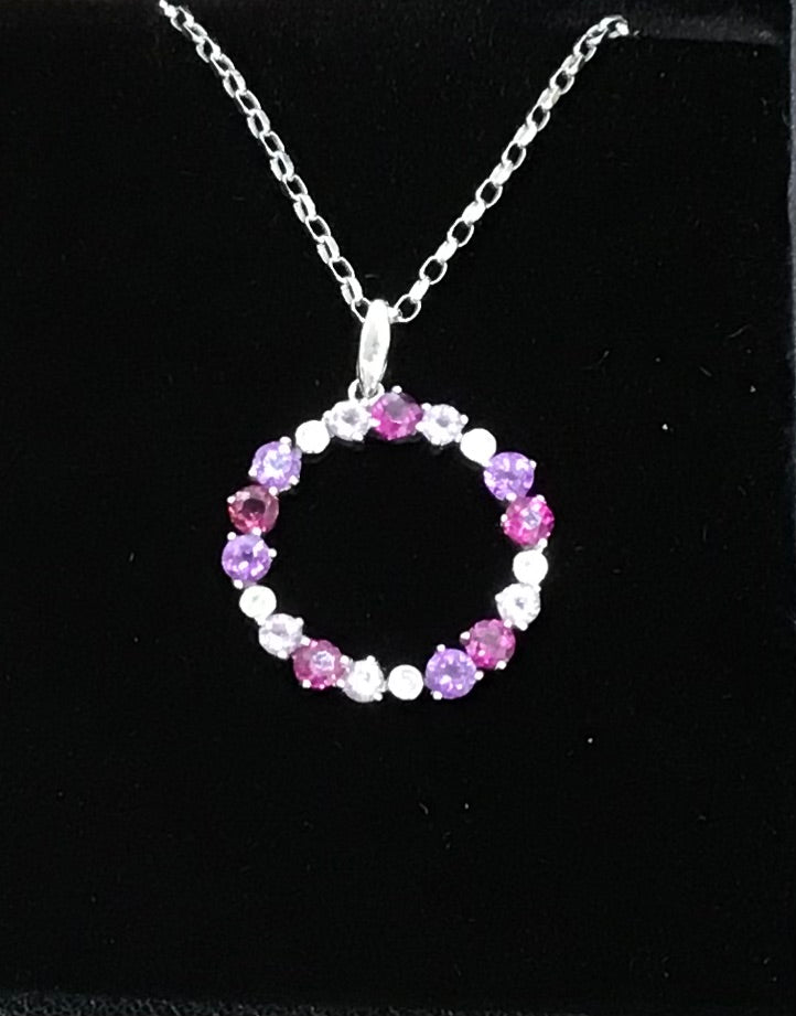 9ct White Gold Amethyst & Diamond Pendant on 9ct White Gold Diamond Cut Belcher Chain (Gpl009)