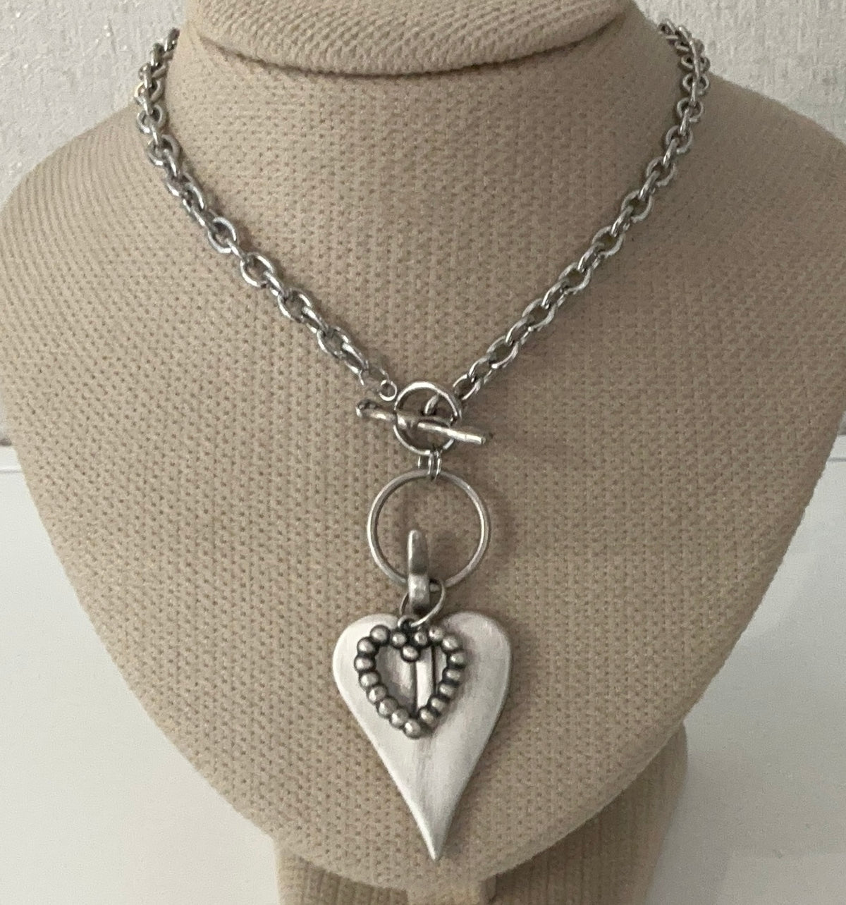 Danon Double Heart Long T-bar Necklace