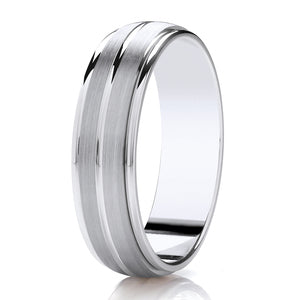 9ct White Gold Matte & Polished 6mm Wedding Ring (DC005b)