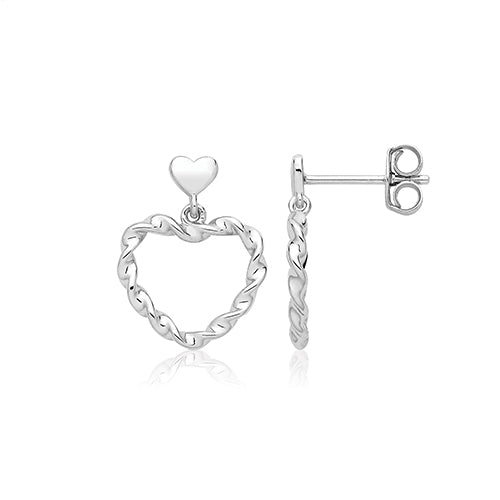 Silver Rhodium Plated Twist Heart Earrings (G51406)