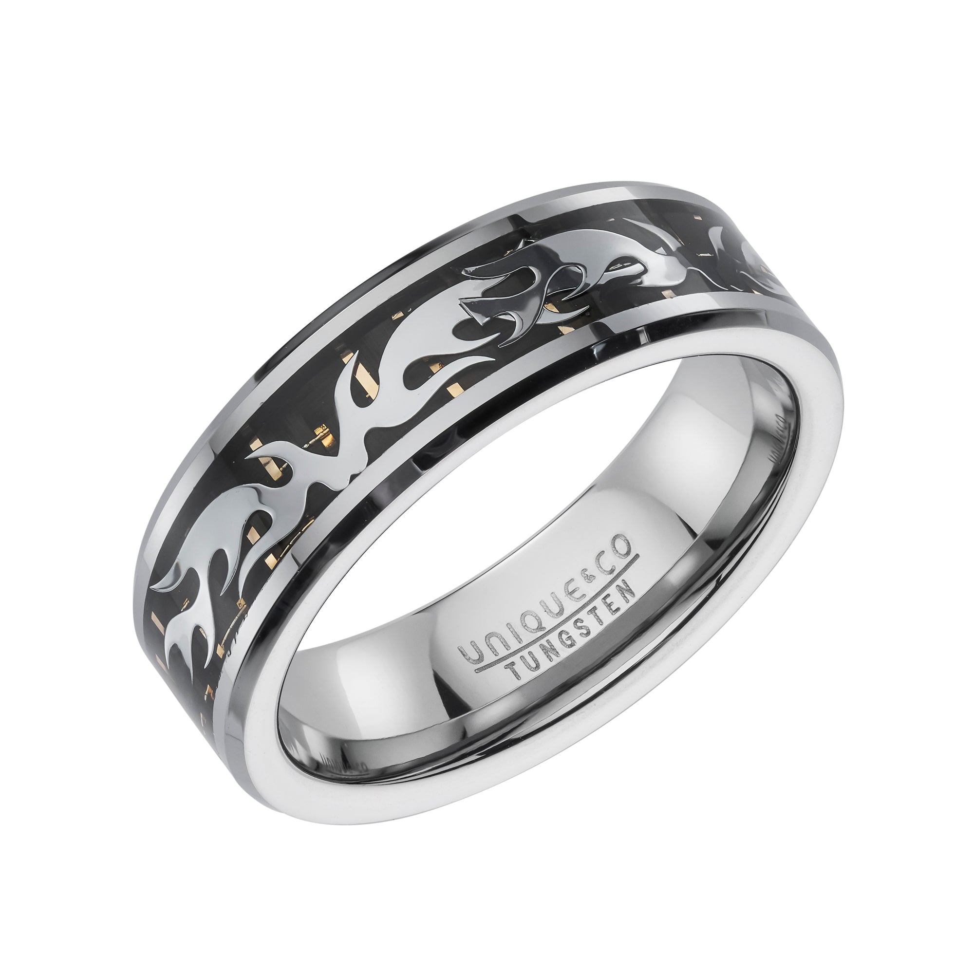 Tungsten 6mm Gold & Silver IP Plating Inlay Gents Wedding Ring (Tur 200)